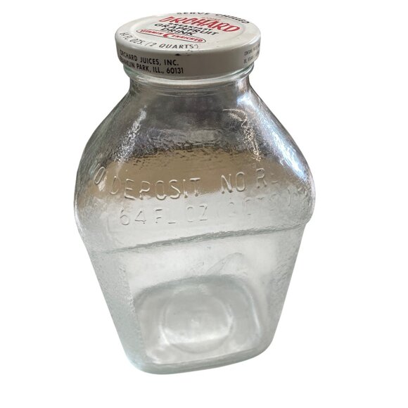 Vintage Orchard Juices Glass Bottle 64 Fl Oz With Lid - Picture 2 of 6